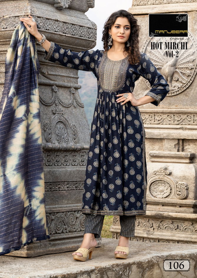 Hot Mirchi Vol 2 By Manjeera Naira Cut Designer Kurti With Bottom Dupatta Wholesalers In Delhi
